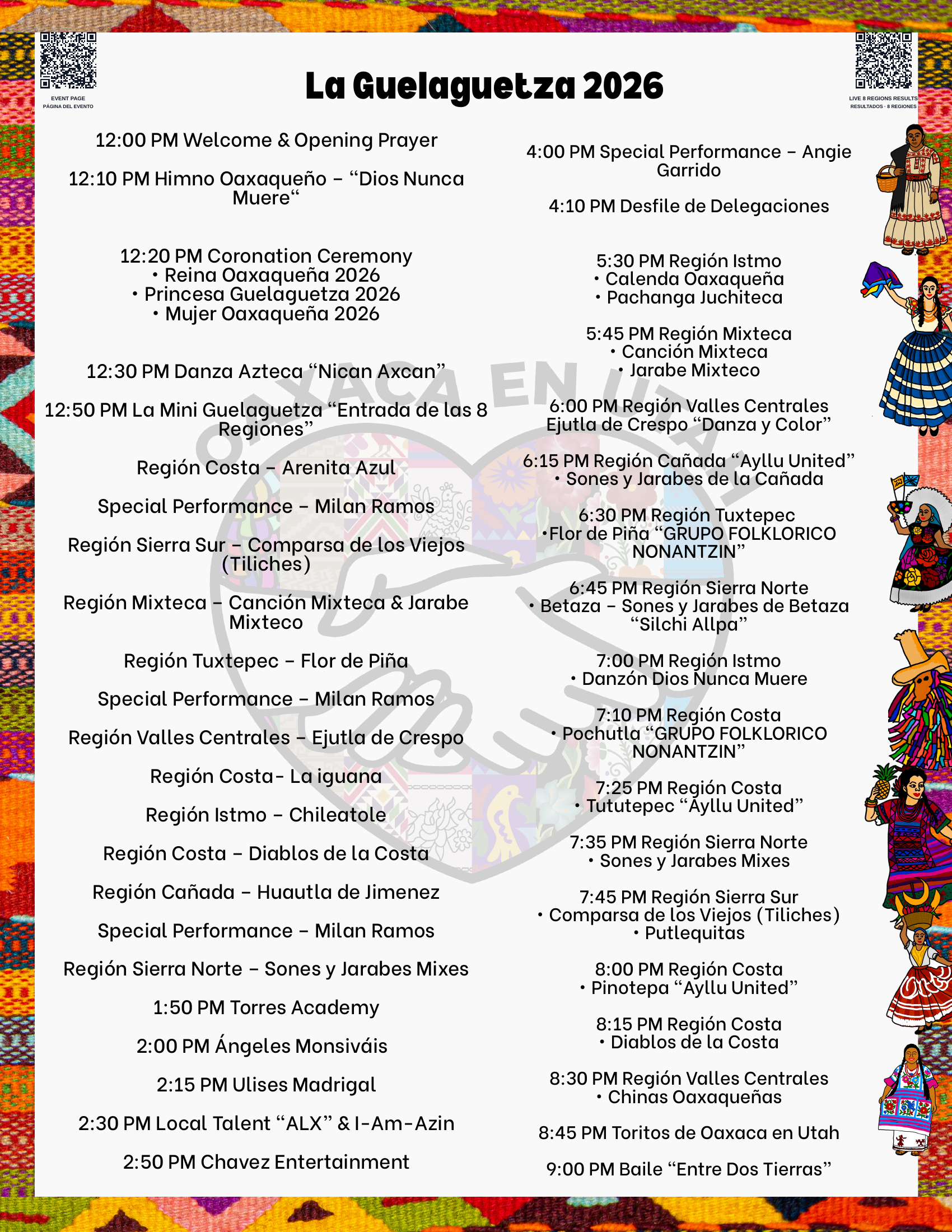 Preview of the official La Guelaguetza 2026 agenda