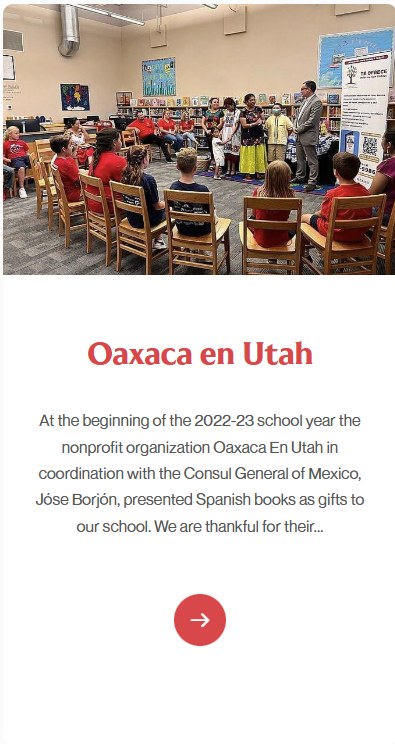 North Davis Preparatory Academy news card showing an Oaxaca en Utah Spanish-language book presentation to students